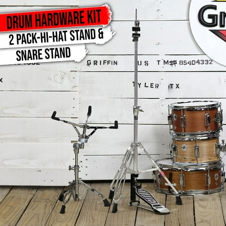Griffin 2-PACK Snare Stand & Hi-Hat Pedal | Drum Hardware Pull Chain Chrome Set