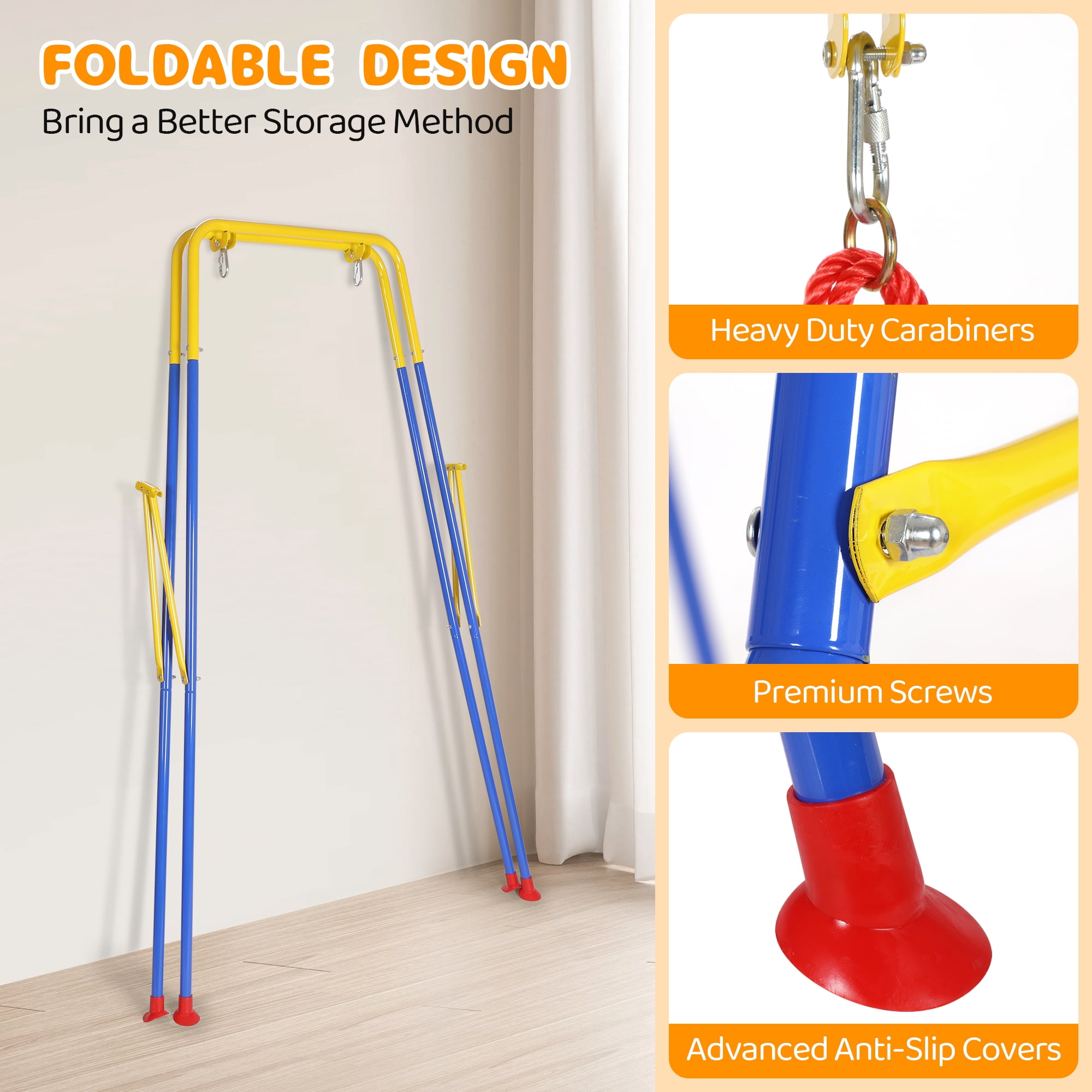 Toddler Swing Set, 3 in 1 High Back Baby Swing Set, Kids Chair Secure Swing Seat, Detachable Swing Seat for Playground Indoor Outdoor, Yellow