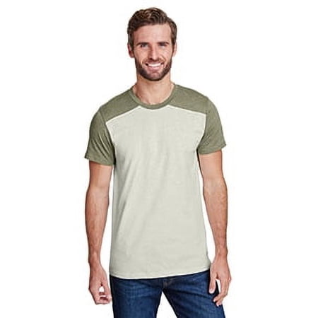 Lat Apparel Men s Forward Shoulder Tee Natural Heather/Vintage Military Green Medium