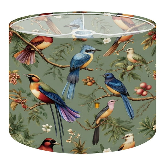 Linen Drum Lampshades Oriental Bird Vintage Green Floral Birds Tropical Plants Floral 13"x13"x10" Light Shade for Table Lamps Floor Lamps Drum Lamp Shades Lampshade Replacement Assembly Required