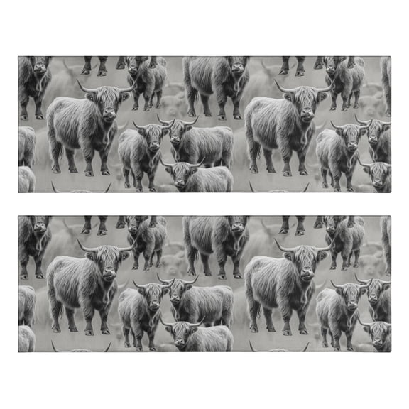 Highland Cow and Calf Print Anti Fatigue Kitchen Rugs Set Of 2, Non Slip Washable Decorative Floor Mats for Sink Laundry and Home Use, 17"x47"