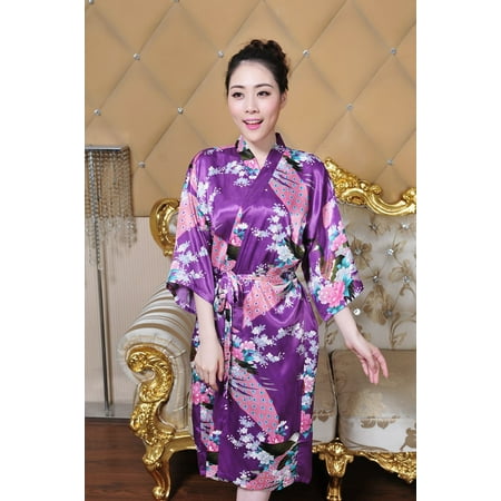 

Vlazom Women s Kimono Robes Short Satin Pure Color Bridal Party Robe with Oblique V-Neck