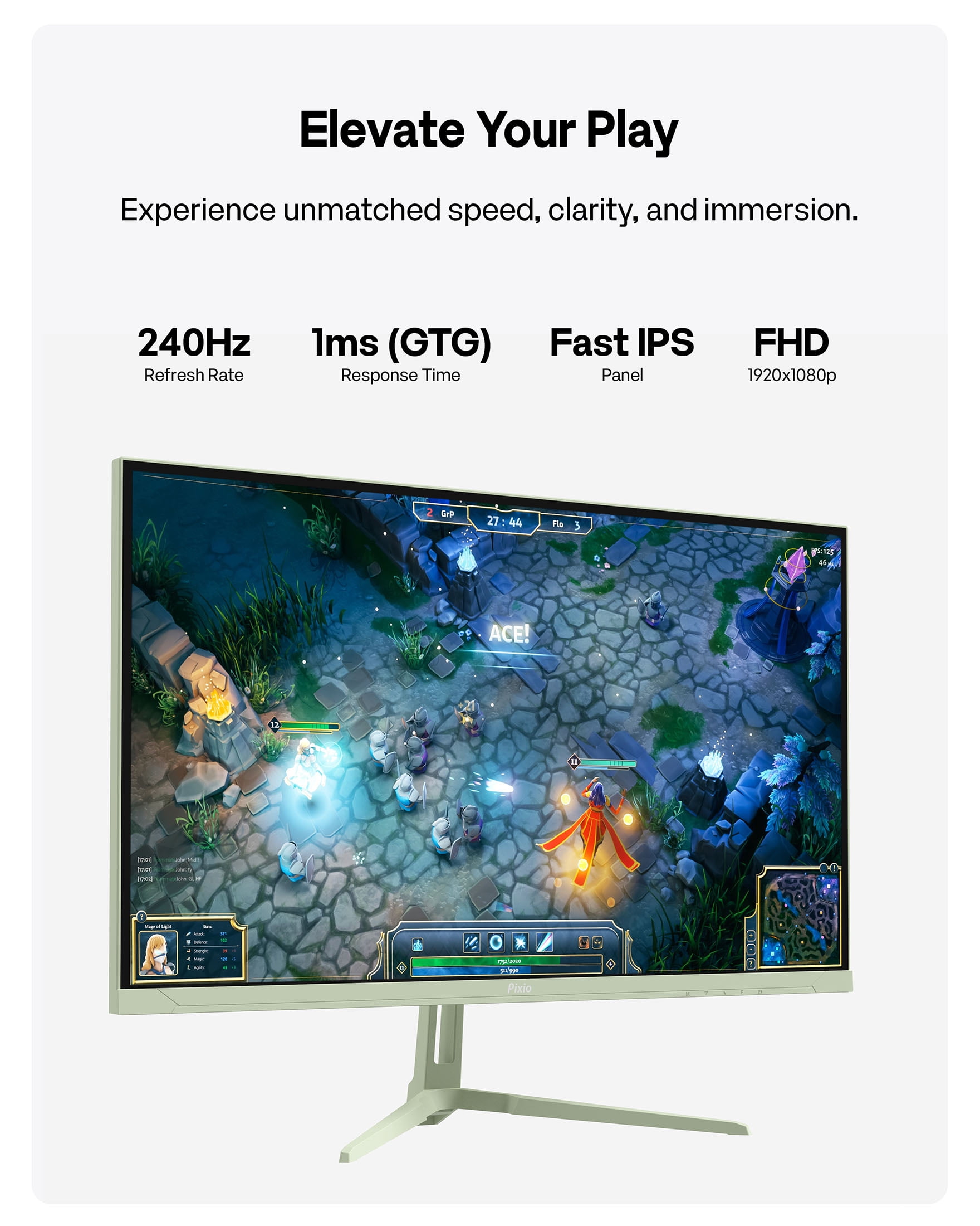 Pixio PX279 Wave Mint Green 27 inch 240Hz Refresh Rate FHD 1080p Resolution Fast IPS Panel 1ms GTG Resonse Time Gaming Monitor with Adaptive Sync