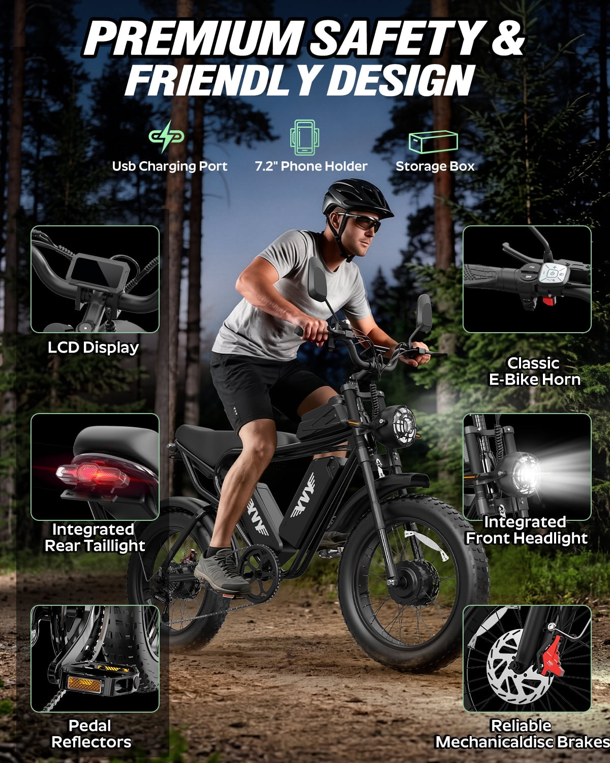 BopzinElectric Bike for Adults 3000W, 52V 40Ah, 90-120 Miles, 20'' Fat Tire Ebike , UL2849