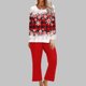 thumbnail image 1 of Puntoco Conjunto De Pijama De Manga Larga Con Cuello Redondo Y Pantalones Estampados De Moda Navideña Para Mujer Rojo M, 1 of 5