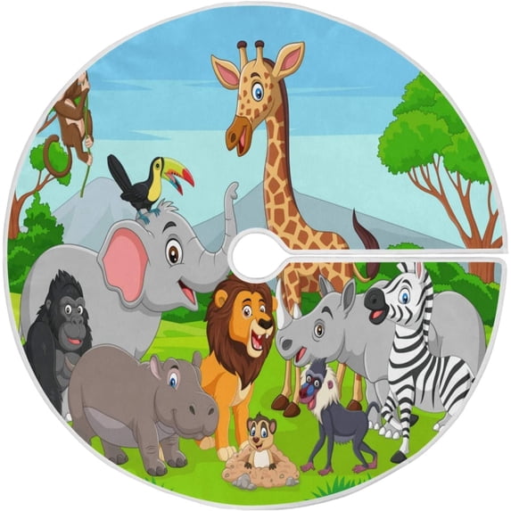 FMSHPON Cartoon Jungle Xmas Christmas Tree Skirt Stand Mat for Holiday Party Decoration Indoor Outdoor 36 inches