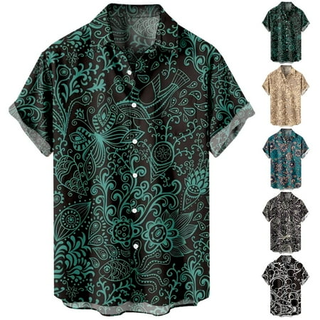 

Family Matching Casual Button Down Short Sleeve Hawaiian Shirts Regular Slim-Fit Tops Plus Size Men