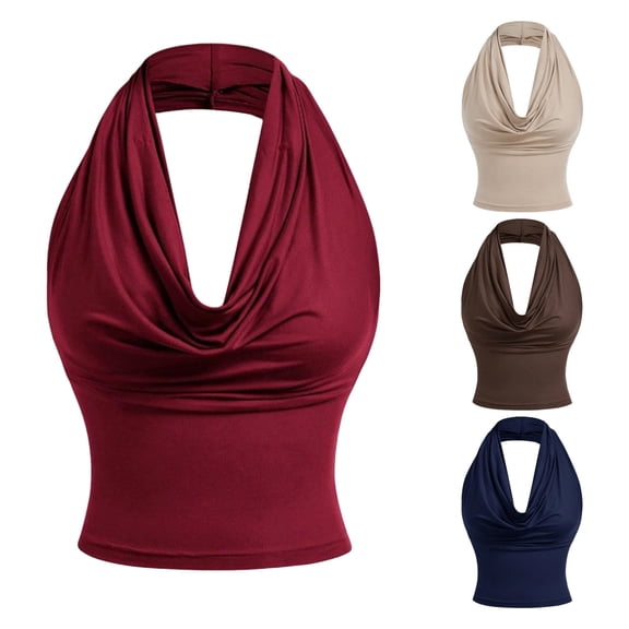 FNFYFH Halter Tank Tops for Women Sleeveless Summer Cowl Neck Backless Top Cute Y2K Going Out Outfits 2026 Fashion Vacation Clothes