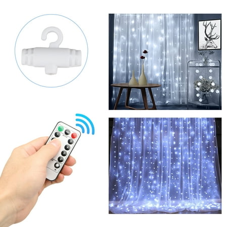 Curtain Lights Led Window Curtain String Light, USB 8 Modes Setting 300 LED Curtain Fairy Lights with Remote Control Timer for Bedroom Home Garden Wall Wedding Party Outdoor Indoor (Cool/Warm White/Multicolor/Blue) ()