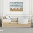 thumbnail image 3 of Miniyam Wood Twin Size Bed Frame with Trundle for Kids and Teens, Space-Saving, Oak, 3 of 7