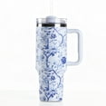 thumbnail image 3 of Hi Peach Layne 40 oz Blue Toile Beauty Insulated Tumbler with Nail File, 3 of 11