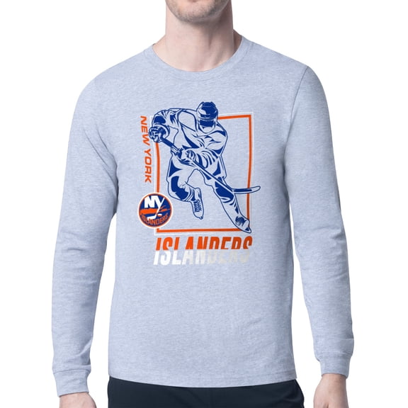 Men's Starter Heather Gray New York Islanders Player Grid Long Sleeve T-Shirt
