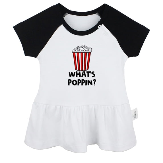 Whats Poppin Funny Dresses For Baby, Newborn Babies Skirts, Infant Princess Dress, 0-24M Kids Graphic Clothes (Black Raglan Dresses, 18-24 Months)