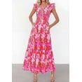 thumbnail image 3 of PRETTYGARDEN Women's Boho Floral Maxi Dress Summer Smocked V Neck Ruffle Sleeve Spring Flowy Beach Vacation Sundresses, 3 of 6