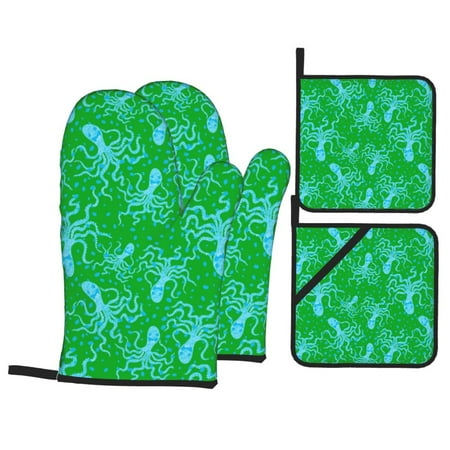 

Oven Mitts and Pot Holders 4 Piece Octopus1 High Heat Slip Resistant Oven Mitt and Trivets Set Kitchen Oven Glove Pot Holders for Cooking Baking Grilling