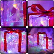 EGNMCR Set of 3 Lighted Gift Boxes Christmas Decorations, LED Pre-Lit Light up Present Boxes for Xmas Tree, Holiday, Party Decorations, Multicolor