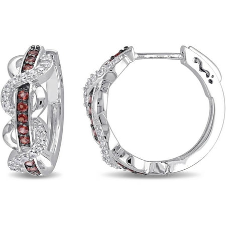 Tangelo 4/5 Carat T.G.W. Garnet and Created White Sapphire Sterling Silver Infinity Hoop Earrings