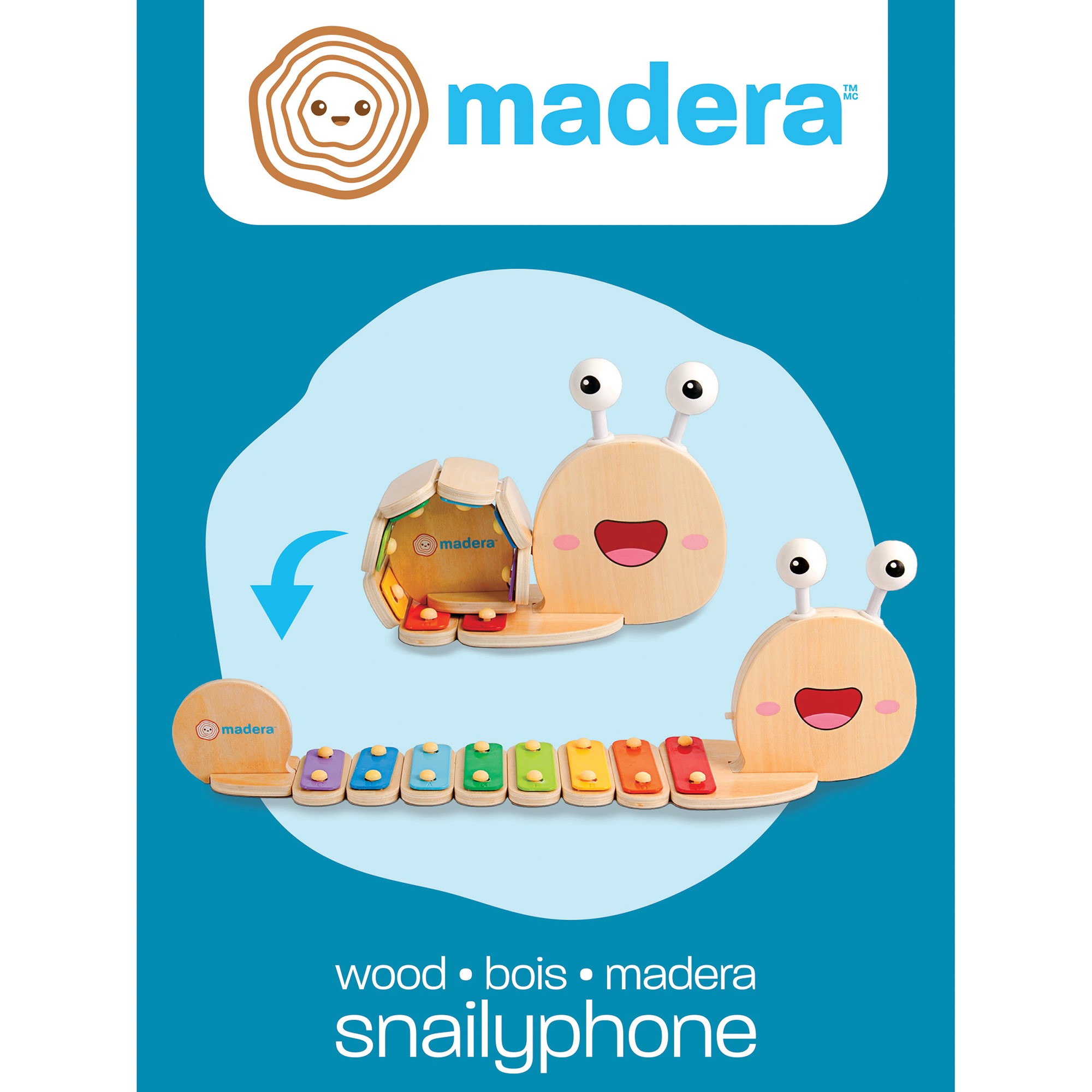 Madera Wood: Snailyphone - Snail-Designed 8-Key Xylophone, 2 Matching Mallets, Wooden Musical Instrament, Interactive Toy, Kids-Toddlers Ages 3+