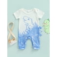 thumbnail image 2 of Newborn Baby Boy Short Sleeve Casual Jumpsuit Dinosaur Patterned Contrast Color One-Piece Romper, 2 of 9