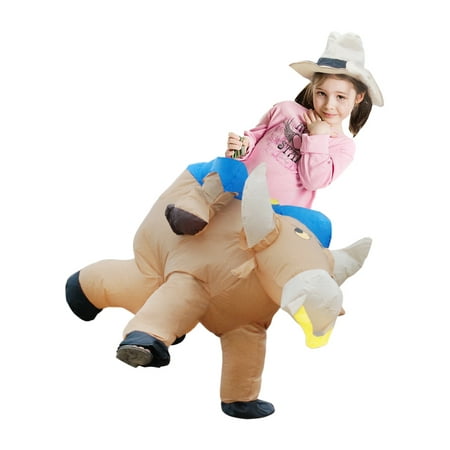 Anself Cute Children Inflatable Cattle Costume Suit Blow Up Fancy Dress Festival Party Inflatable Bull Outfit Jumpsuit Lovely Inflatable Animal Costume For