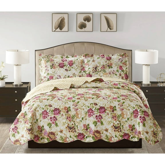 Jennifer - 3 Piece Reversible Quilted Bedspread Set and shams