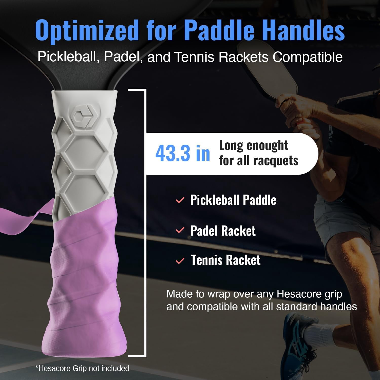 Hesatac Overgrip Tape – for Pickleball, Padel & Tennis – Made for Grips – Sweat Absorbing, Soft, Anti-Slip, Stretchable Overgrip