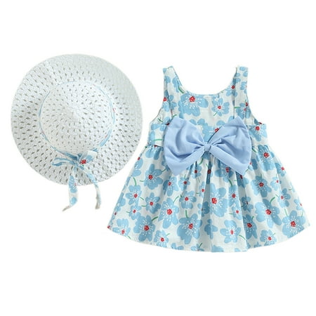 

Inevnen Baby Girl Tutu Dress Summer Sleeveless Backless Princess Birthday Party Dresses Flower Bow Sundress with Straw Hat Set