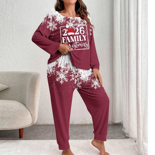 Conjunto de pantalones y blusa de poliéster para mujer, de manga larga, con estampado de moda, informal, para estar en casa, talla grande