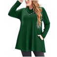 thumbnail image 5 of Women's Plus Size Long Sleeve V Neck Tops Buttons Tunic Shirts Solid Color Flowy Pleated Blouses Pullovers Army Green,XXXXXL, 5 of 5