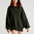 thumbnail image 5 of Duoif Sweaters for Women Trendy Women's Solid Color Fashion Casual Loose Knitted Split Round Neck Pullover Sweater Women's Sweaters Womens Tops Army Green L, 5 of 7