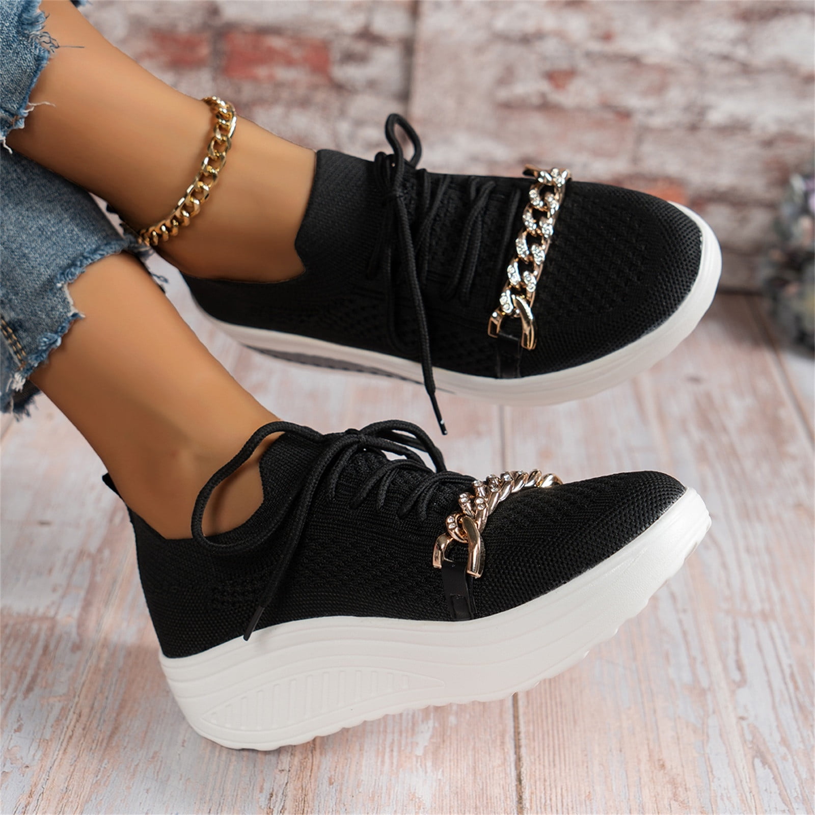 TOWED22 Womens Slip On Running Shoes Non Slip Walking Shoes Lightweight Gym Workout Shoes Breathable Fashion Sneakers Black 6.5 Walmart