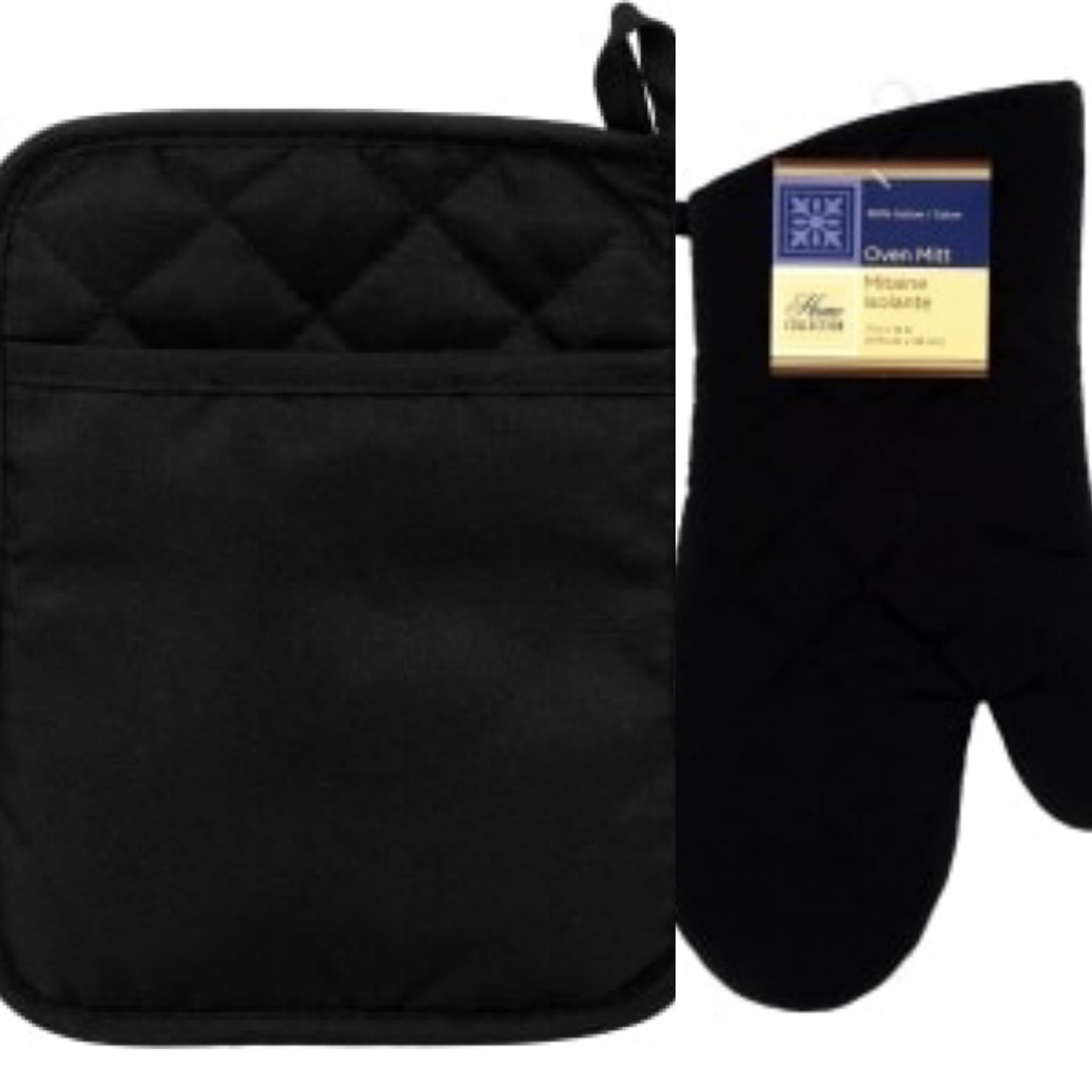 Black Cotton Oven Mitt - Flame Retardant, with Thumb Guard - 13 3/4 inch x 8 inch x 1 inch - 1 Count Box