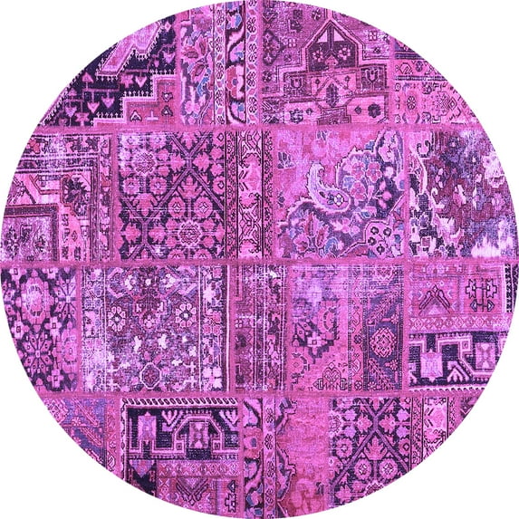 Ahgly Company Indoor Round Patchwork Purple Transitional Area Rugs, 8' Round