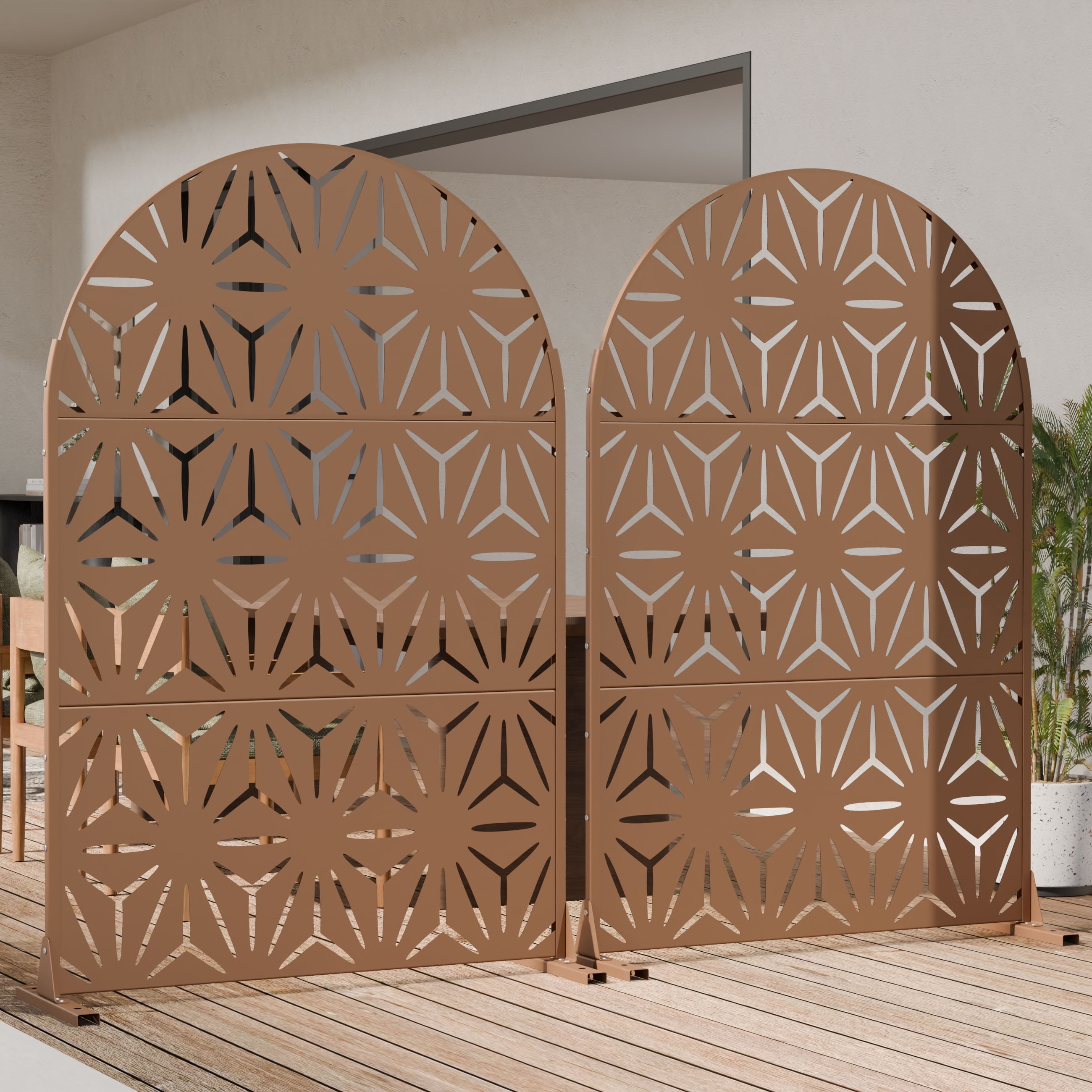 MAYEERTY 3 Panels Arched Metal Outdoor Privacy Screen Garden Divider Patio Backyard Decorative Privacy Fence, 72×47.2×15.7in
