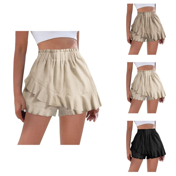 Shorts for Women 2026 Summer Elastic High Waist Ruffle Hem Flowy Boho Casual Beach Cover Up Shorts Skorts