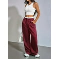 thumbnail image 4 of Women'S Striped Pants Color Block High Waisted Wide Leg Casual Work Office Long Trousers Wine Red L, 4 of 9
