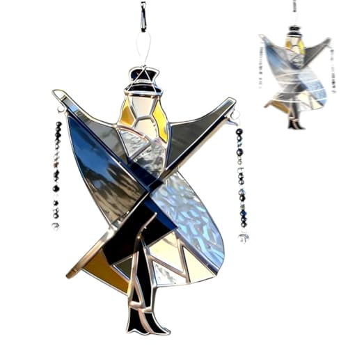 Dancing Lady Inspired Stained Glass Spinner, Stained Glass Wind Spinner, Acrylic Sunlight Catcher for Window Garden Porch, Colorful Boho Wind Spinner Ornament for Indoor Outdoor Display(1PC)