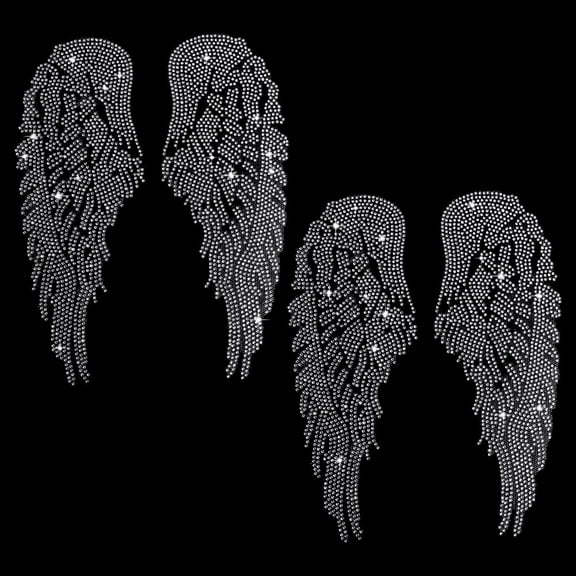 2 Pair Angel Wing Iron on Transfer Decal Rhinestone Heat Transfer Bling Patch Personalized Wing Print Clothing Repair Applique for Clothes T-Shirt Vest Hat Jeans