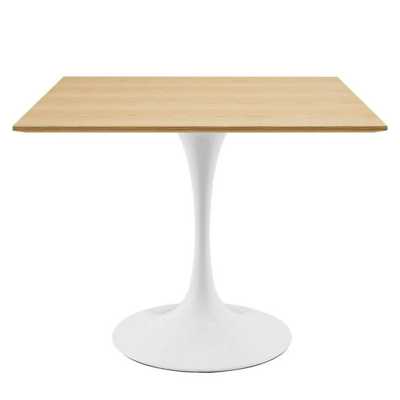 36 inch Dining Table, Square, Natural Brown White, Wood, Metal Steel, Modern Contemporary Mid-Century, Kitchen Room Cafe Bistro Restaurant Hospitality