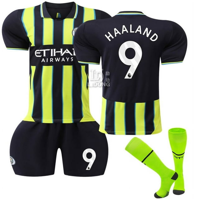 2425 New Manchester City Away Fluorescent Green Quick-Drying Football Sportswear #9 HAALAND Copy Player Name Jersey