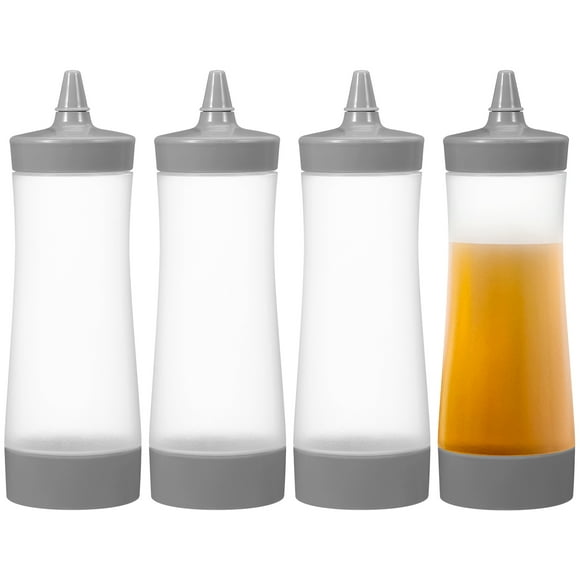 Botellas de plástico para salsa, dispensadores exprimibles para cocina, color gris, 4 Uds.