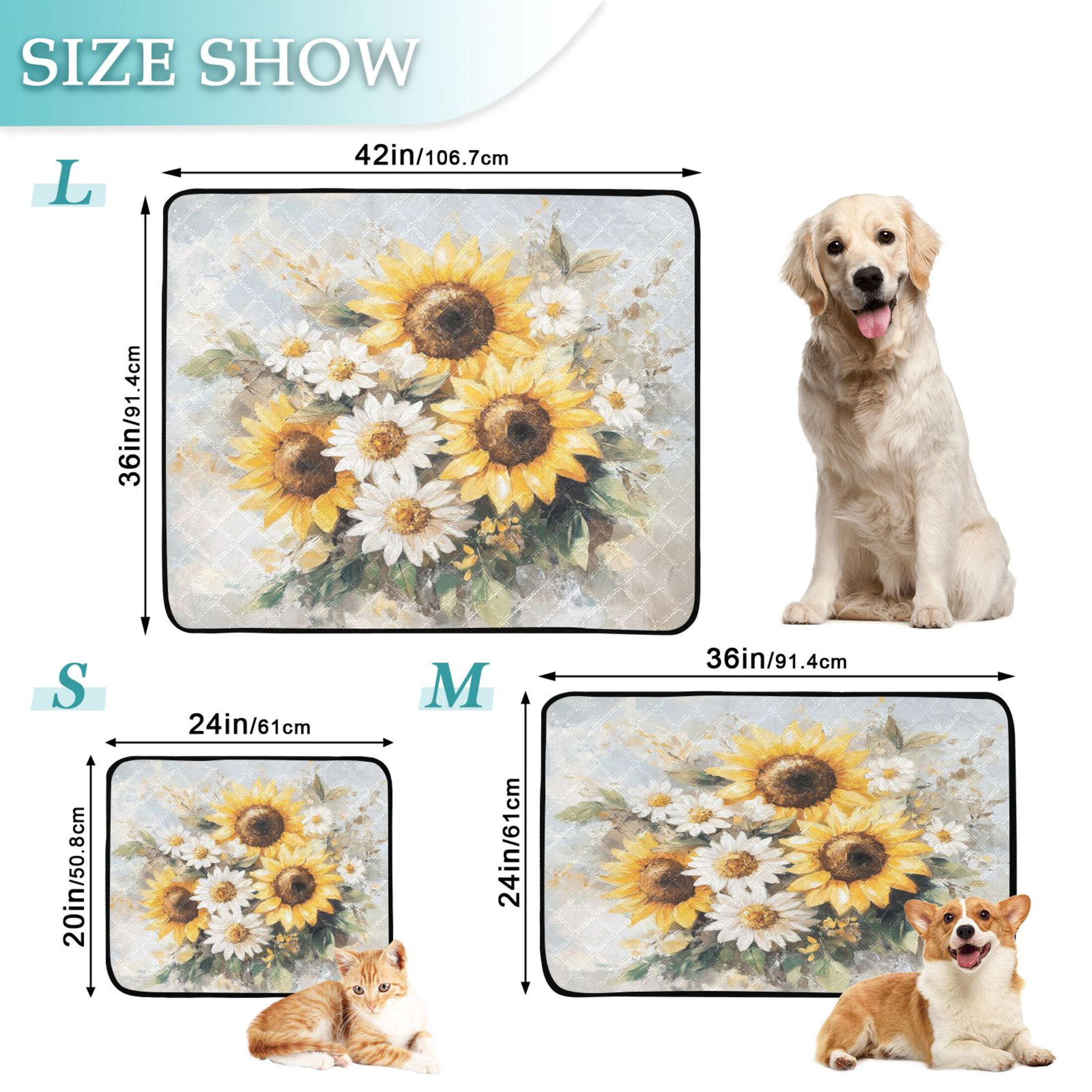 Qxltty Sunflowers and Daisies Cat litter Pads Pet Set of 2 Diaper Mats Center Anti-leakage Layer Absorbent Soft and Comfortable