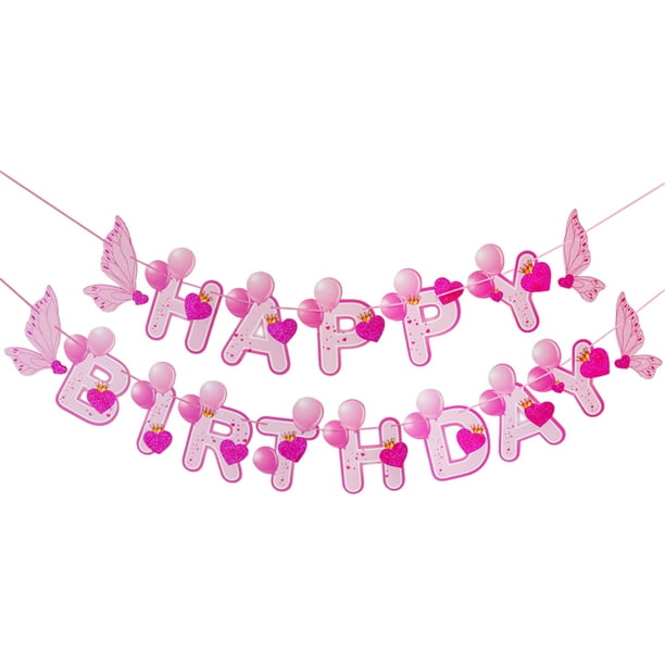 Cateissary Pancarta de papel de feliz cumpleaños para colgar en la pared para un buen efecto de demostración en decoraciones para fiesta de Kits de decoración para fiestas Rosa