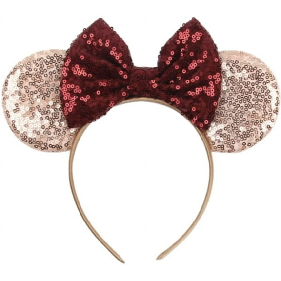 CLGIFT rose gold Burgundy Minnie ears, rose gold Minnie, Minnie ears, Burgundy wine Mickey ears, Rainbow Sparkle Mouse Ears,Classic Red Sequin Minnie Ears (Rose gold and burgundy)