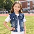 thumbnail image 6 of Girls Classic Blue Jean Vest Embroidered Little Bear Bow Toddler Outerwear Casual Cute Coat, 6 of 8