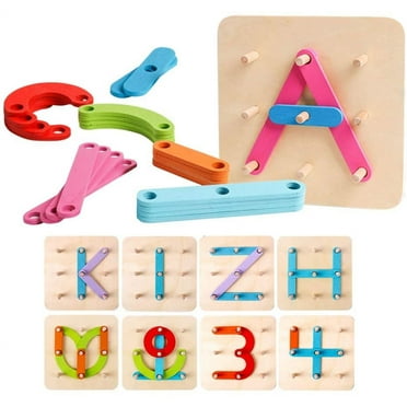 Amerteer Letter and Number Construction Activity Set Educational Preschool Toys Shape Color Recognition Pegboard Sorter Set Board Blocks Stack Sort for Toddler Kids Boys Girls Non-Toxic Toy-Wooden