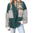 thumbnail image 5 of IROINNID Women's Corduroy Jacket Turndown Lapel Contrast Color Long Sleeve Loose Leopard Pockets Splicing Buttons Tops Outerwear Jacket Coat, Green, 5 of 7