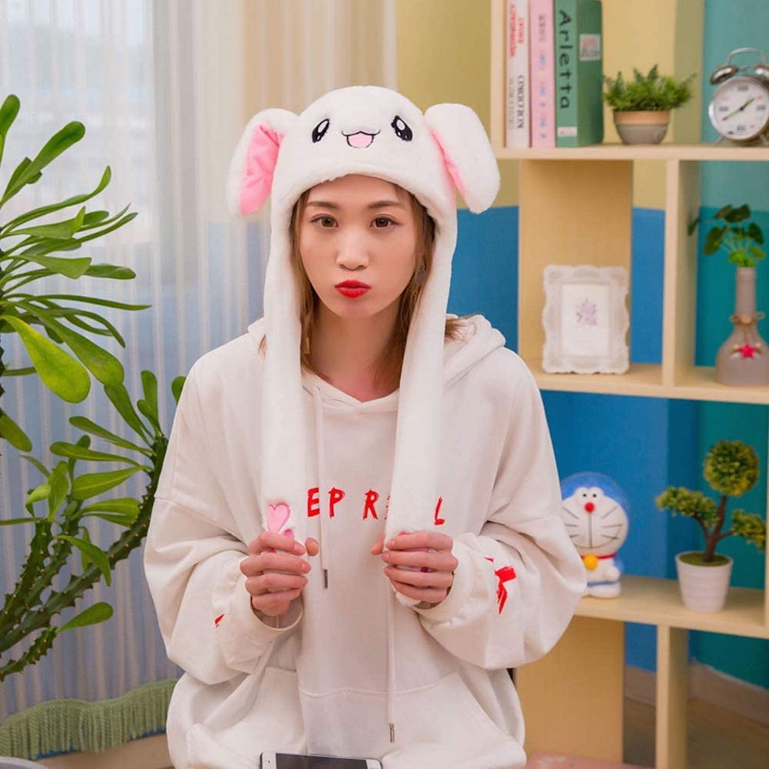 pink bunny hat with moving ears