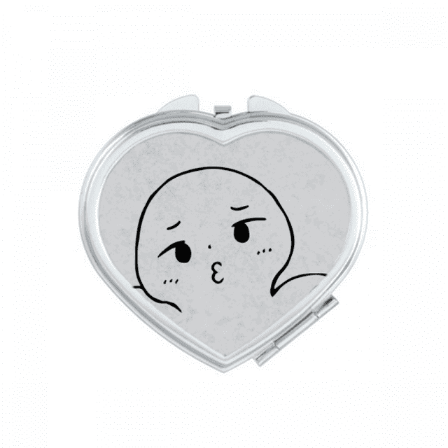 Helpless Pout Black Happy Pattern Heart Mirror Travel Magnification Portable Handheld Pocket Makeup