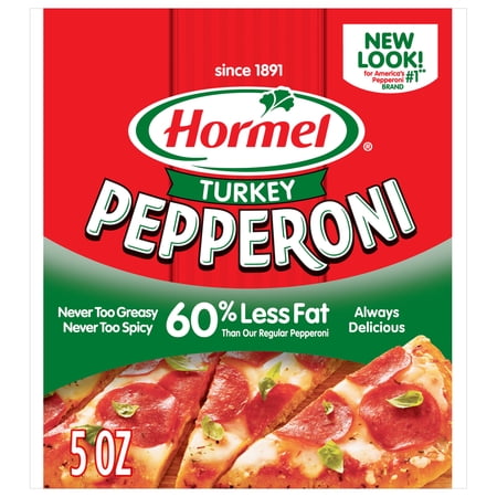 HORMEL Turkey Pepperoni Slices, Pizza Topping, Gluten Free, Original, Refrigerated, 5 oz Bag